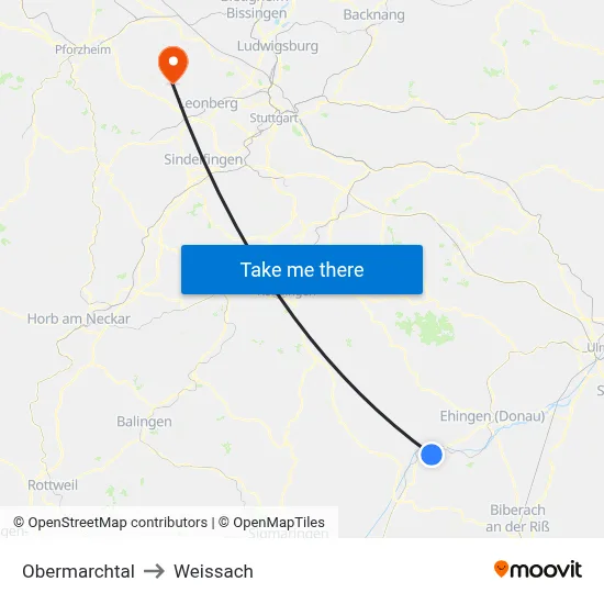 Obermarchtal to Weissach map