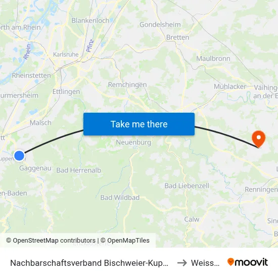 Nachbarschaftsverband Bischweier-Kuppenheim to Weissach map
