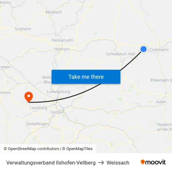 Verwaltungsverband Ilshofen-Vellberg to Weissach map