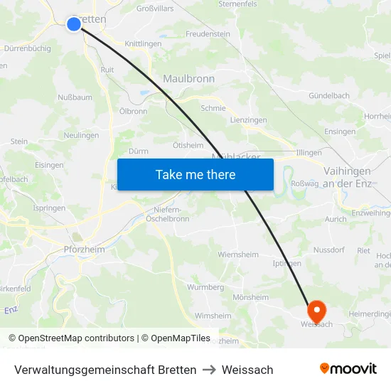 Verwaltungsgemeinschaft Bretten to Weissach map
