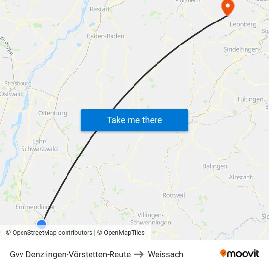 Gvv Denzlingen-Vörstetten-Reute to Weissach map