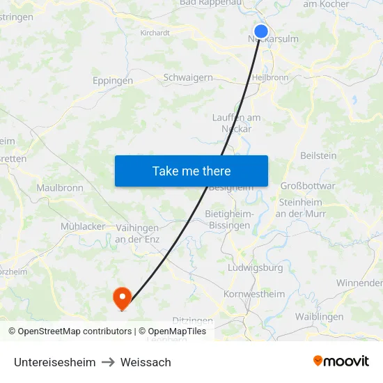 Untereisesheim to Weissach map