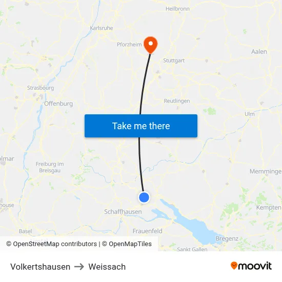 Volkertshausen to Weissach map