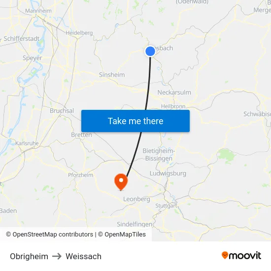 Obrigheim to Weissach map