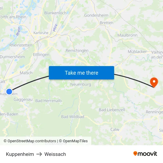 Kuppenheim to Weissach map
