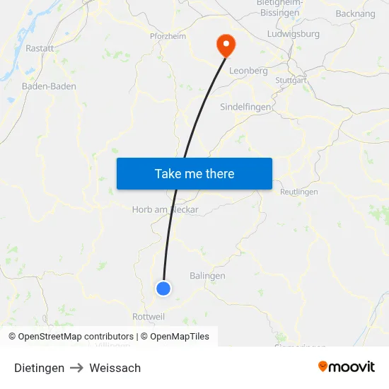 Dietingen to Weissach map
