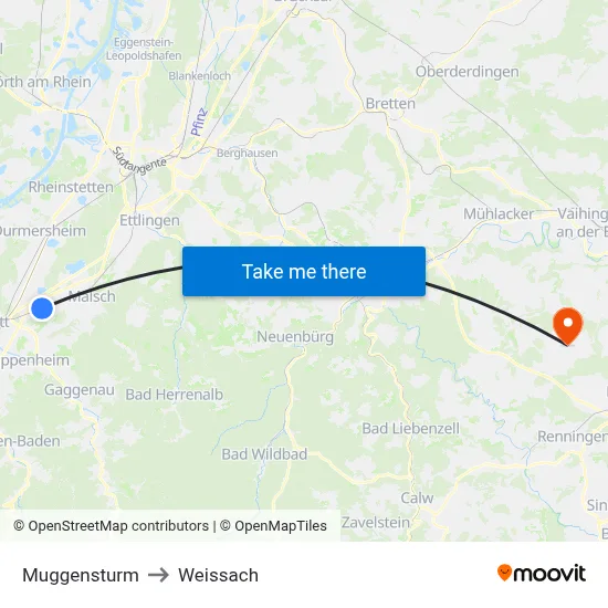 Muggensturm to Weissach map