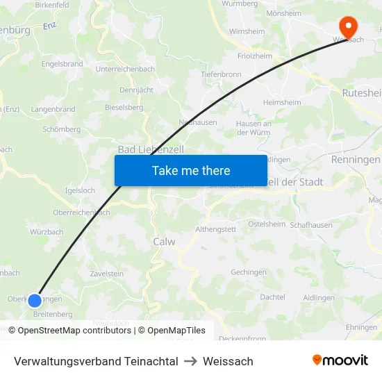 Verwaltungsverband Teinachtal to Weissach map