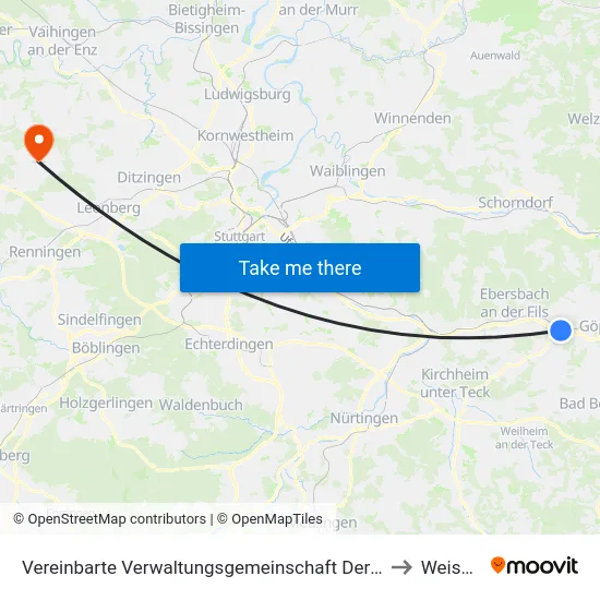Vereinbarte Verwaltungsgemeinschaft Der Stadt Uhingen to Weissach map