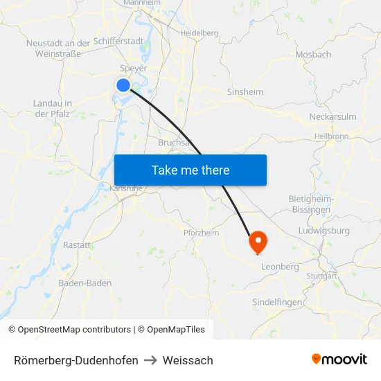 Römerberg-Dudenhofen to Weissach map