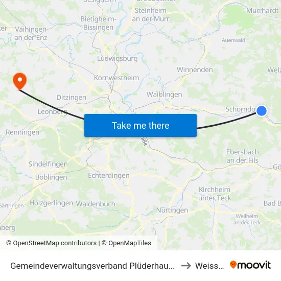 Gemeindeverwaltungsverband Plüderhausen-Urbach to Weissach map