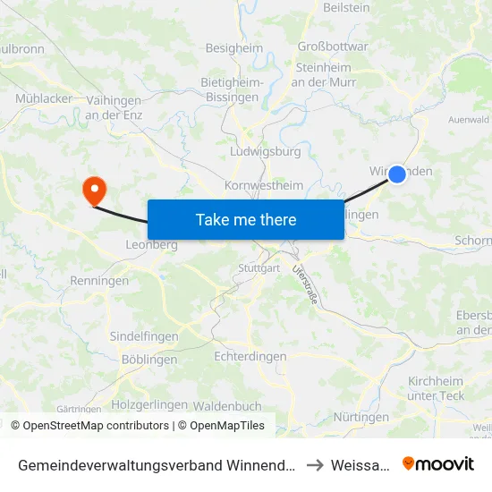 Gemeindeverwaltungsverband Winnenden to Weissach map
