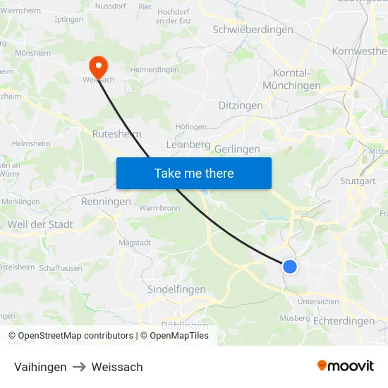 Vaihingen to Weissach map