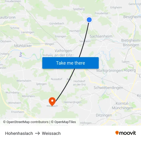 Hohenhaslach to Weissach map