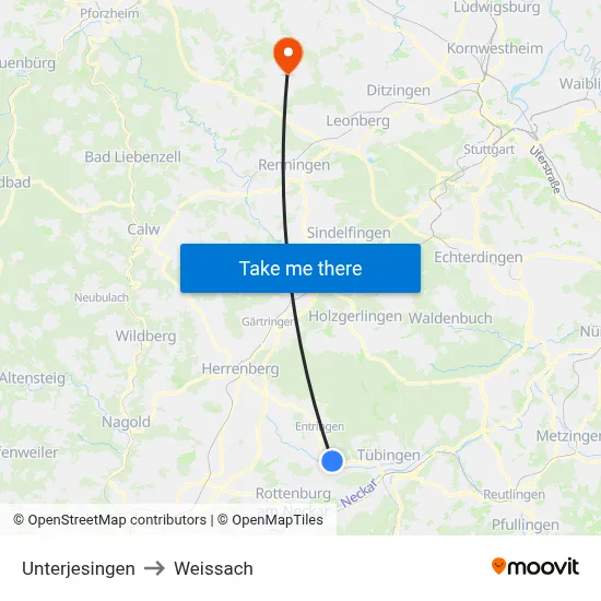 Unterjesingen to Weissach map