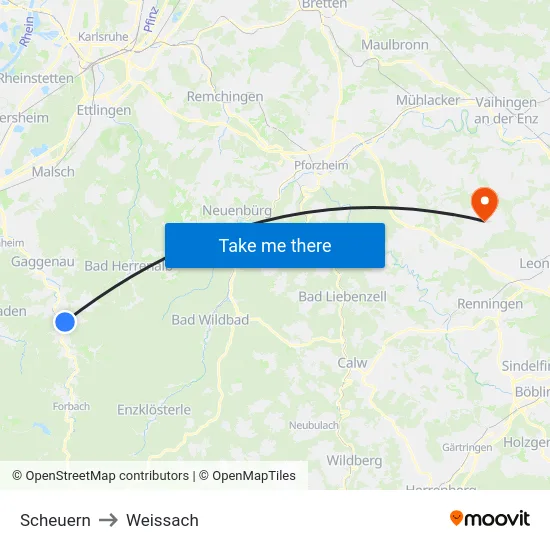 Scheuern to Weissach map