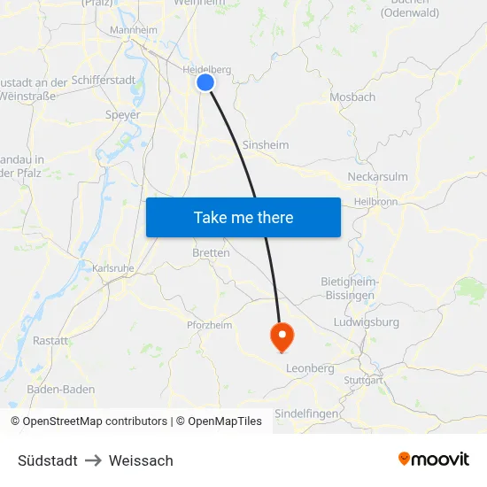 Südstadt to Weissach map