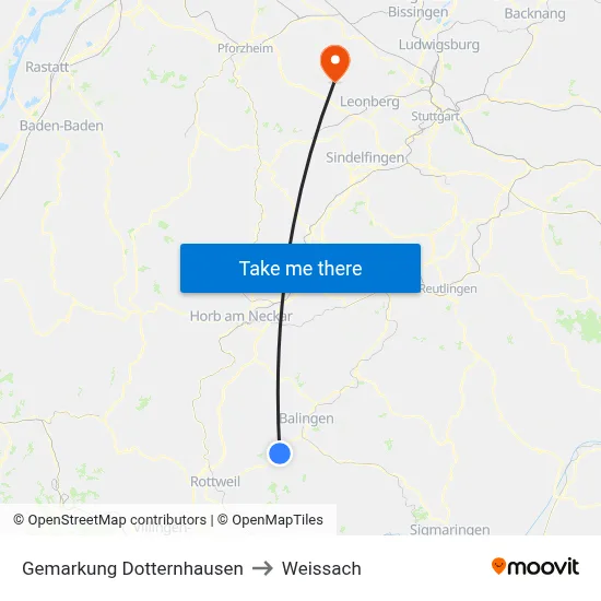 Gemarkung Dotternhausen to Weissach map