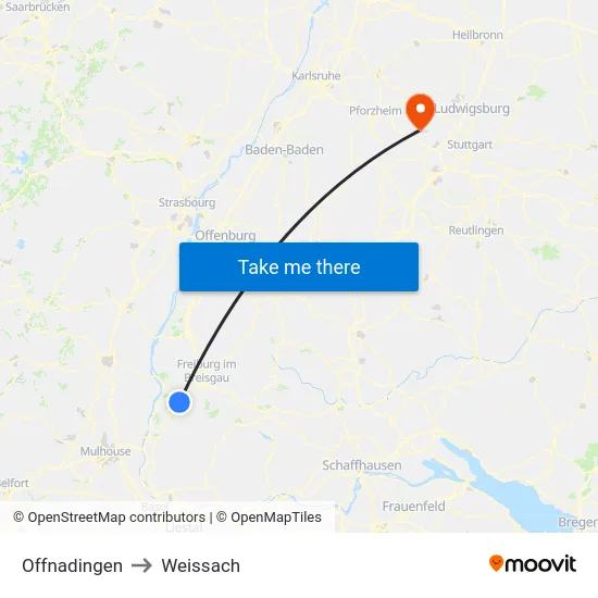 Offnadingen to Weissach map