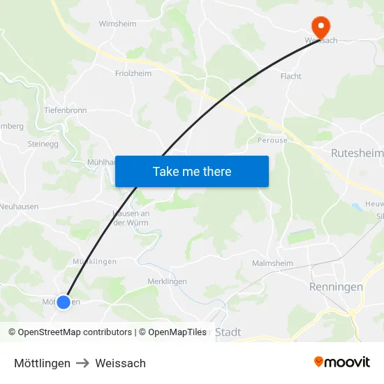 Möttlingen to Weissach map