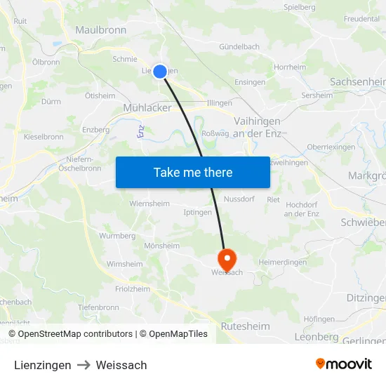 Lienzingen to Weissach map