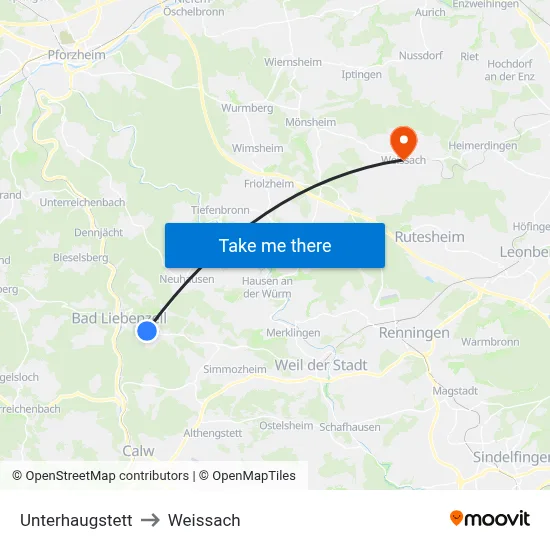 Unterhaugstett to Weissach map