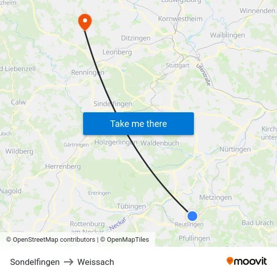 Sondelfingen to Weissach map