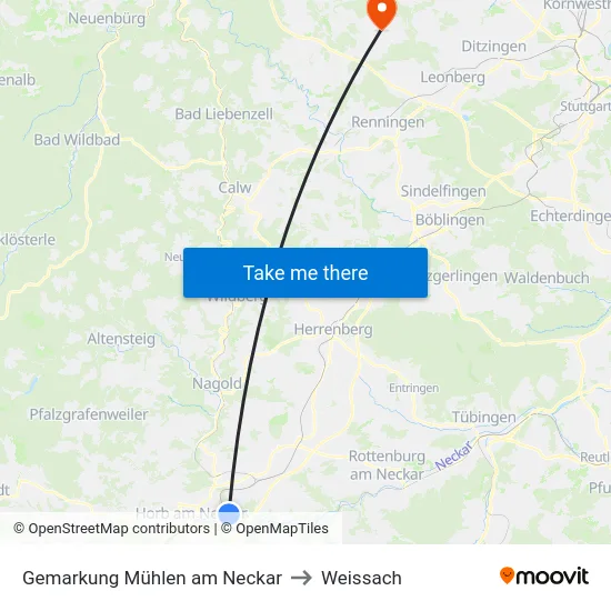 Gemarkung Mühlen am Neckar to Weissach map