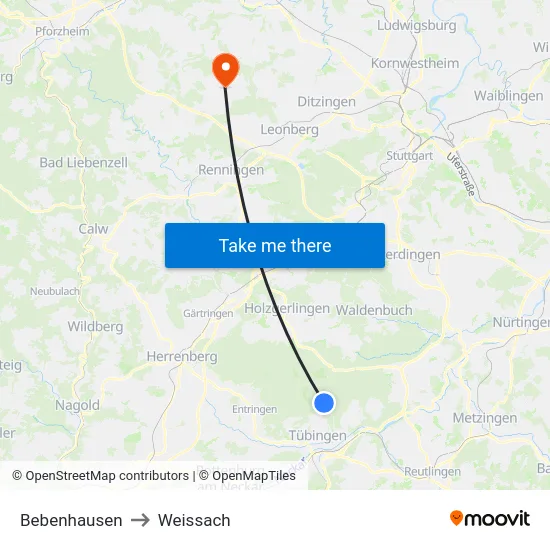 Bebenhausen to Weissach map