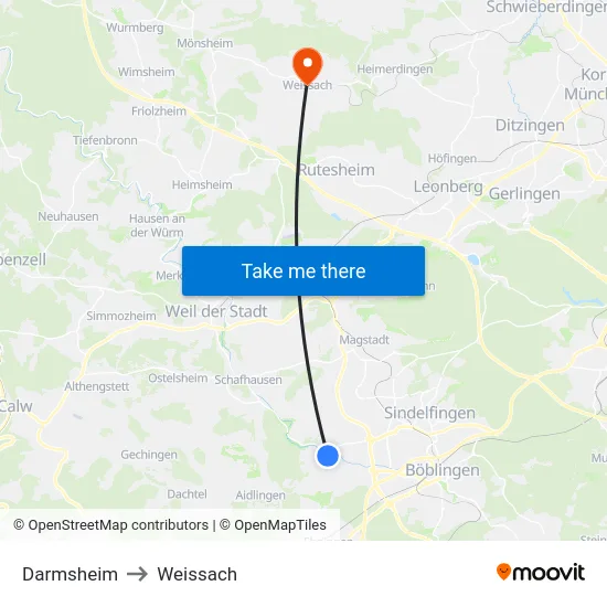 Darmsheim to Weissach map