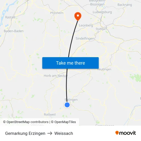 Gemarkung Erzingen to Weissach map