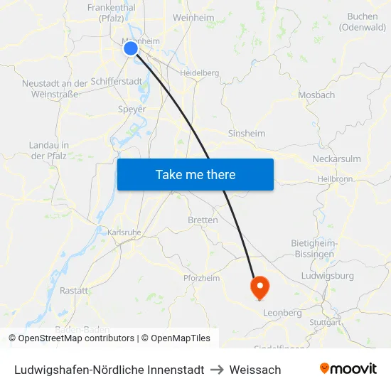 Ludwigshafen-Nördliche Innenstadt to Weissach map