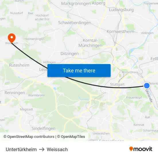 Untertürkheim to Weissach map