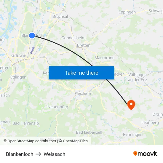 Blankenloch to Weissach map
