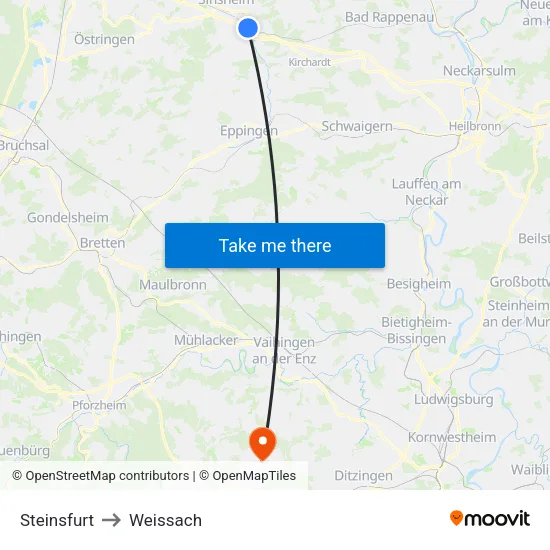 Steinsfurt to Weissach map