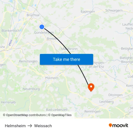Helmsheim to Weissach map