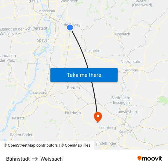 Bahnstadt to Weissach map