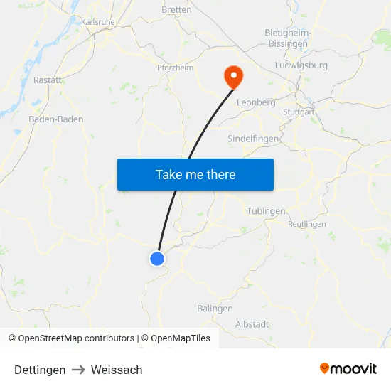 Dettingen to Weissach map