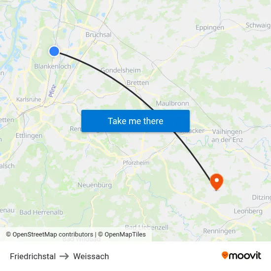 Friedrichstal to Weissach map