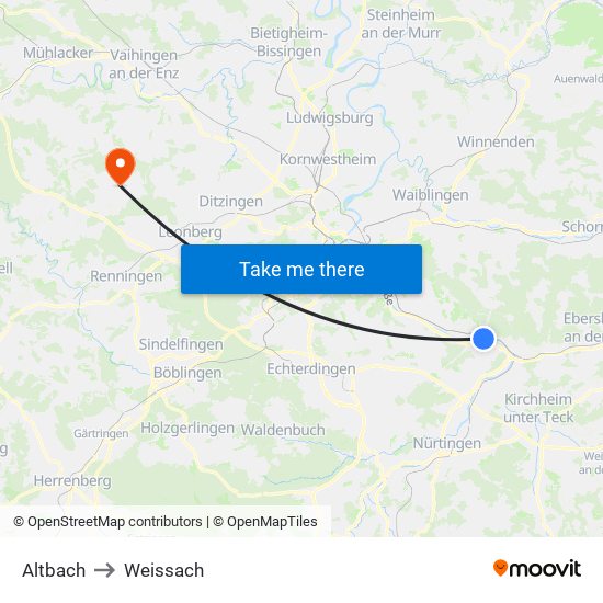 Altbach to Weissach map