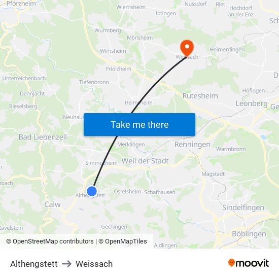 Althengstett to Weissach map