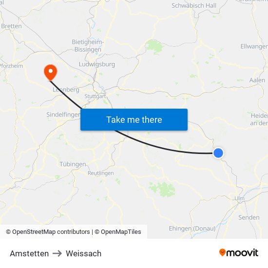 Amstetten to Weissach map