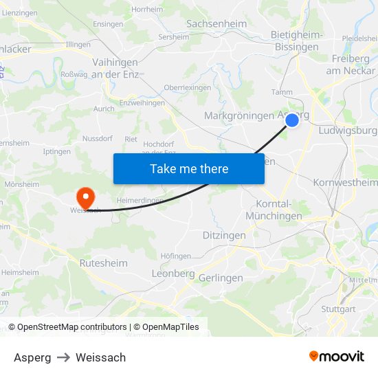Asperg to Weissach map