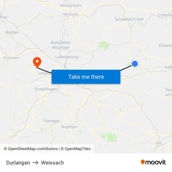 Durlangen to Weissach map