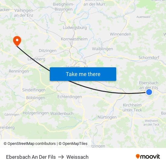 Ebersbach An Der Fils to Weissach map