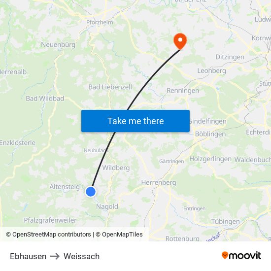 Ebhausen to Weissach map