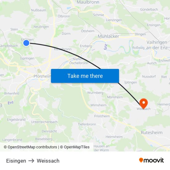 Eisingen to Weissach map