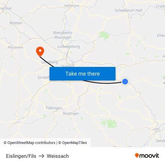 Eislingen/Fils to Weissach map