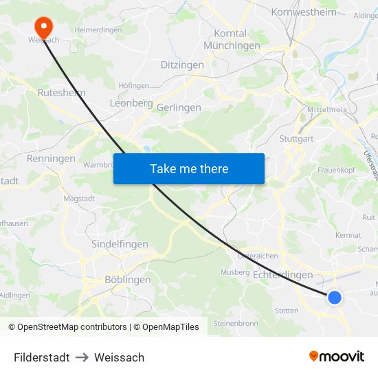 Filderstadt to Weissach map