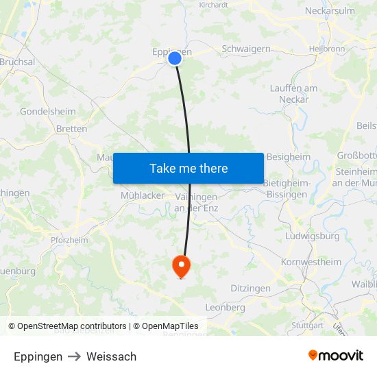 Eppingen to Weissach map